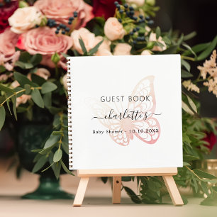 Guest book Baby Shower pink butterfly