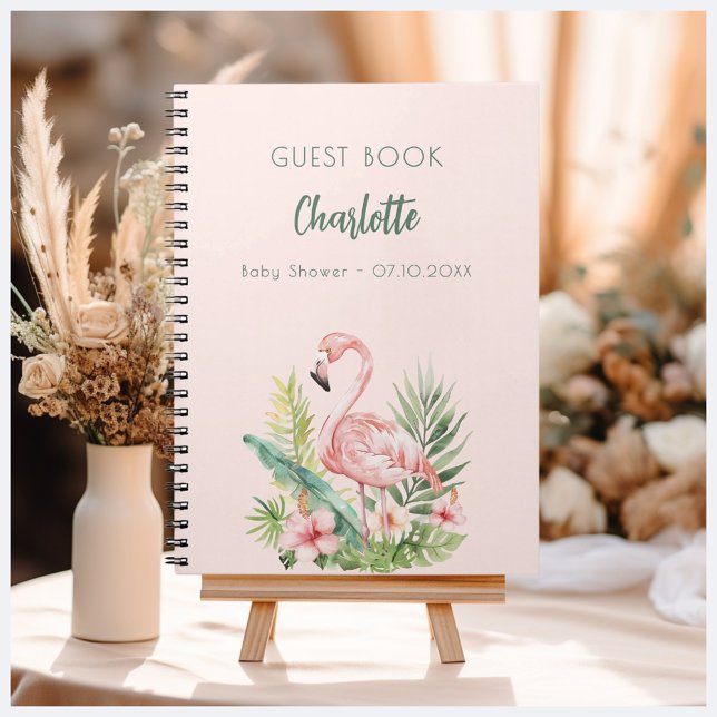 Guest book baby shower pink flamingo girl (Creator Uploaded)