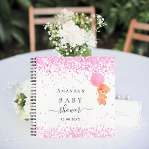 Guest book baby shower pink teddy bear girl