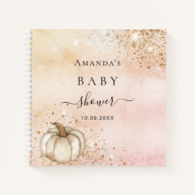 Guest book baby shower pumpkin rose gold fall (Front)
