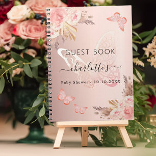 Guest book Baby Shower rose gold butterfly boho