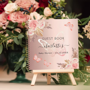 Guest book Baby Shower rose gold butterfly boho
