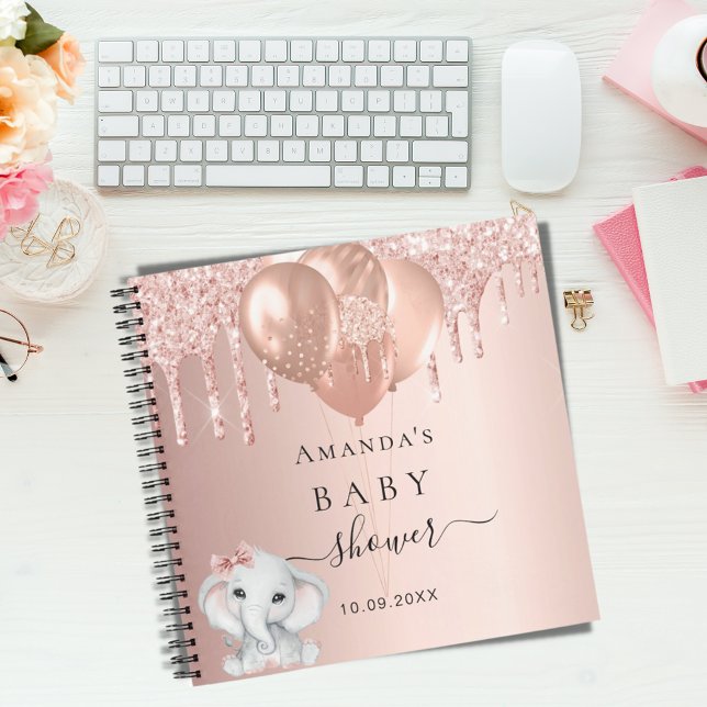 Guest book baby shower rose gold glitter elephant  (Creator Uploaded)