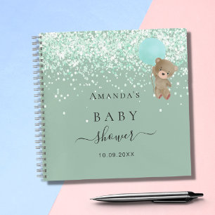 Guest book baby Shower sage green teddy bear 