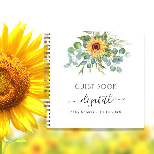 Guest book baby shower sunflowers eucalyptus