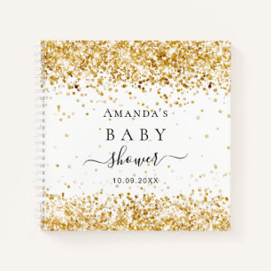 Guest book baby shower white gold glitter