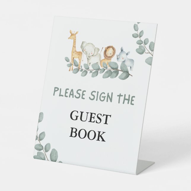 Guest Book Baby Shower Wild One Pedestal Sign (Front)