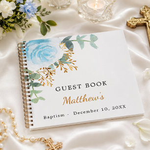 Guest book Baptism Blue Floral Boy
