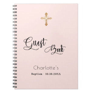 Guest book baptism blush rose gold girl script