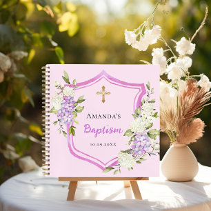 Guest book baptism crest pink flowers girl