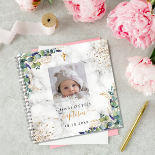 Guest book baptism photo marble eucalyptus