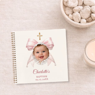 Guest Book Baptism Pink Bow Ivory Girl Photo