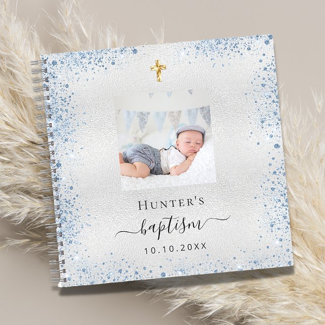 Guest book baptism silver blue boy photo (Creator Uploaded)