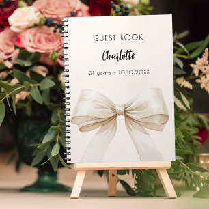 Guest book beige cream bow birthday