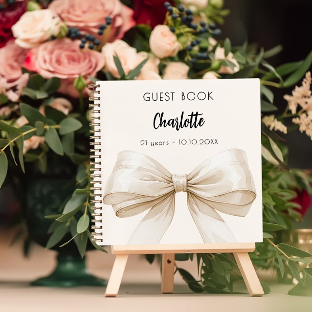 Guest book beige cream bow birthday (Creator Uploaded)