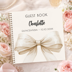 Guest book beige cream bow Quinceanera