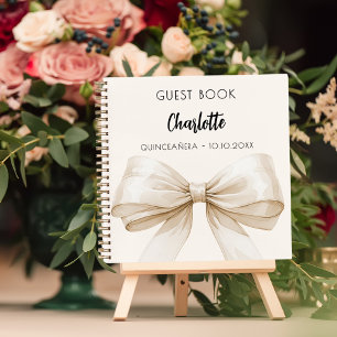 Guest book beige cream bow Quinceanera