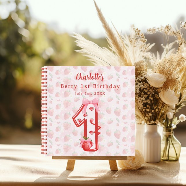 Guest book Berry 1st Birthday strawberries red (Creator Uploaded)