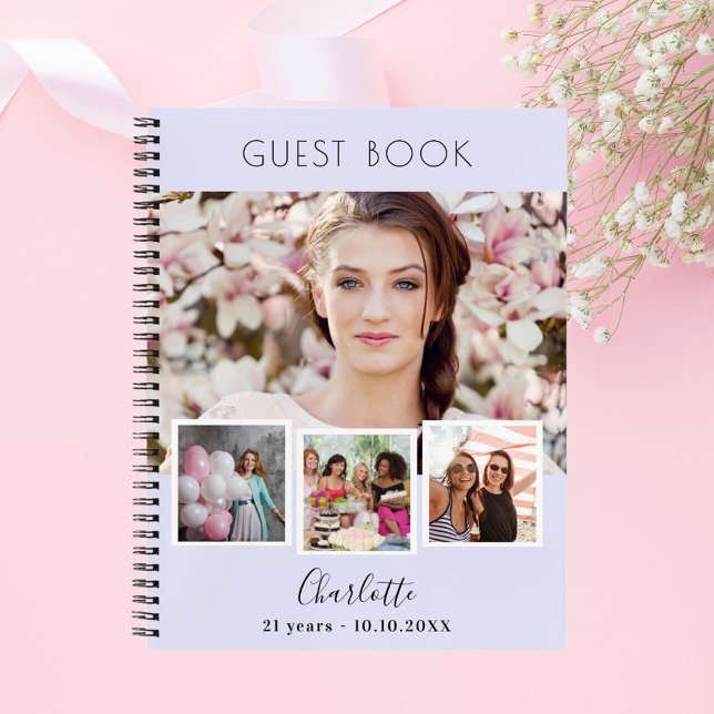 Guest book birthda lavender photo collage (Creator Uploaded)