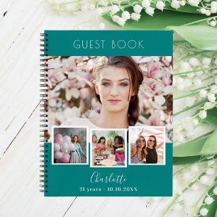 Guest book birthda teal green photo collage