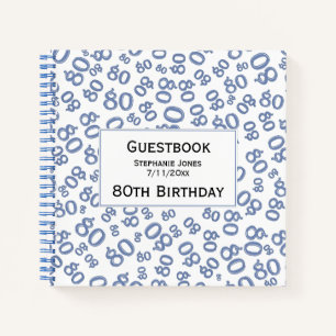 Guest Book Birthday 80 Number Pattern Blue/White