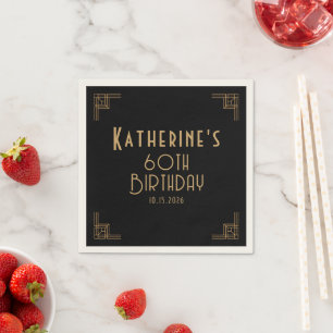 Guest Book Birthday Black Gold Art Deco Napkin