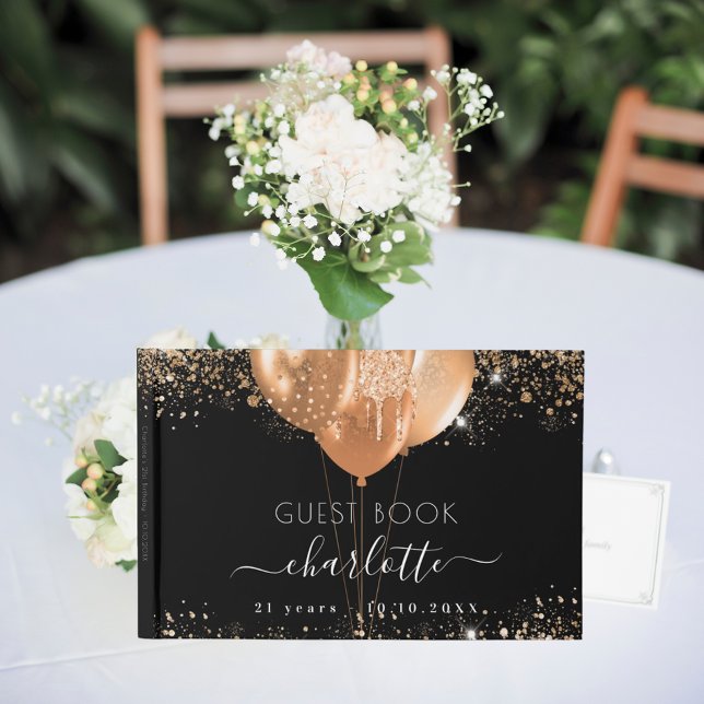 Guest book birthday black gold glitter name (Creator Uploaded)