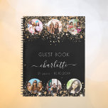 Guest book birthday black gold glitter name photo<br><div class="desc">A guest book for a feminine and glamourous 21st (or any age) birthday party.  A stylish black background with faux gold glitter,  sparkles. Add your name,  age 21/text and 6 photos.</div>