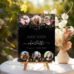 Guest book birthday black gold glitter name photo<br><div class="desc">A guest book for a feminine and glamourous 21st (or any age) birthday party.  A stylish black background with faux gold glitter dust. Add your name,  age 21/text and 6 photos.</div>