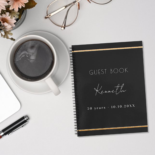 Guest book birthday black gold minimalist (Creator Uploaded)