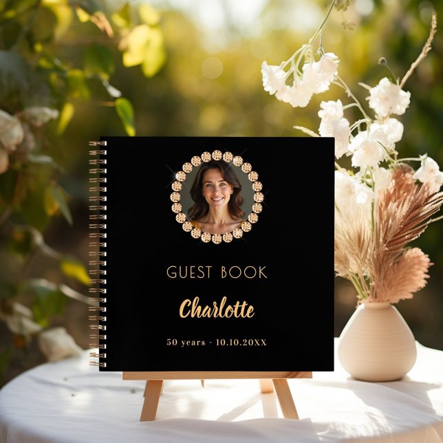 Guest book birthday black gold photo diamonds (Creator Uploaded)