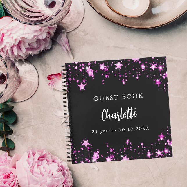 Guest book birthday black pink stars name (Creator Uploaded)