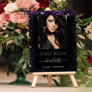 Guest book birthday black purple photo