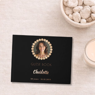 Guest book birthday black rose gold photo diamonds