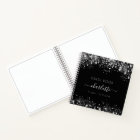 Guest book birthday black silver glitter monogram