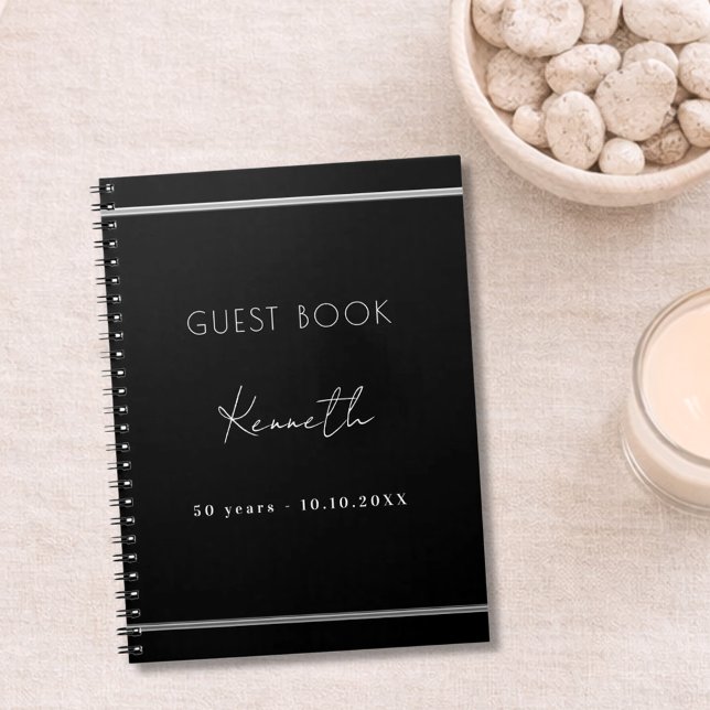Guest book birthday black silver minimalist (Creator Uploaded)