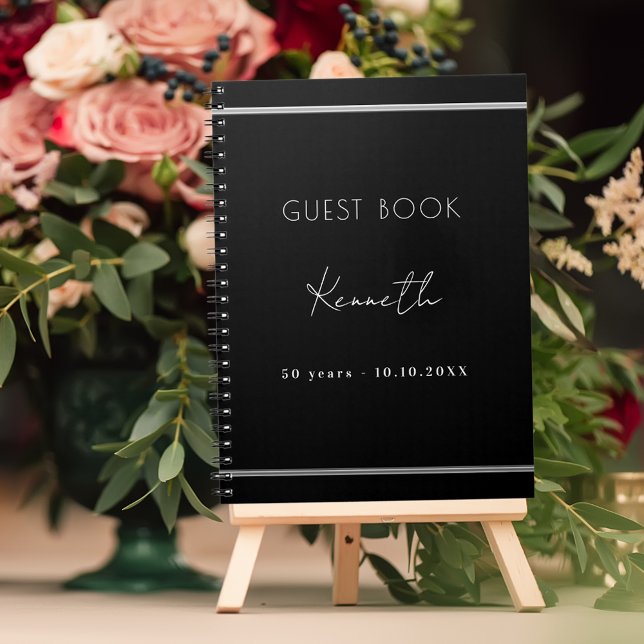 Guest book birthday black silver minimalist (Creator Uploaded)