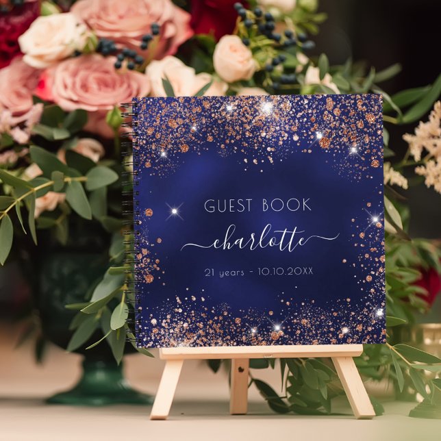 Guest book birthday blue rose gold name (Creator Uploaded)