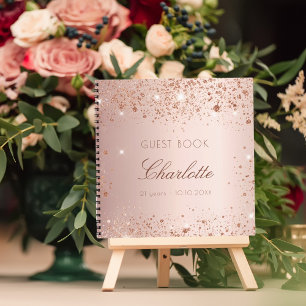 Guest book birthday blush rose gold glitter name