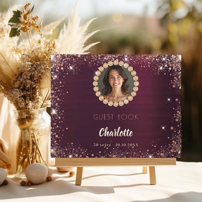 Guest book birthday burgundy photo diamonds (Creator Uploaded)