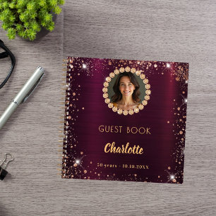 Guest book birthday burgundy photo diamonds