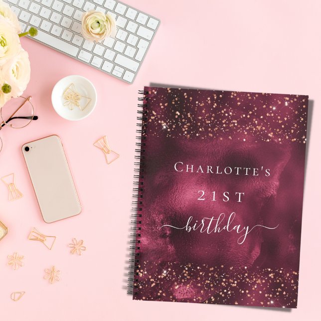 Guest book birthday burgundy rose gold glitter (Creator Uploaded)