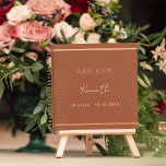 Guest book birthday burnt orange gold minimalist<br><div class="desc">A burnt orange coloured background,  a faux gold frame.  Personalise and a name and age/date.</div>