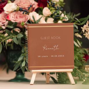 Guest book birthday burnt orange gold minimalist
