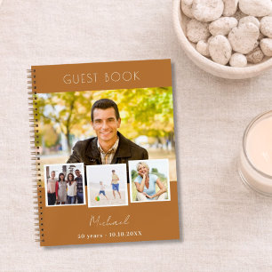 Guest book birthday copper brown photo collage