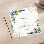 Guest book birthday eucalyptus greenery<br><div class="desc">A white background color. Decorated with eucalyptus greenery,  golden foliage and faux gold glitter dust.  Add a name,  age and a date.</div>