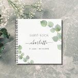 Guest book birthday eucalyptus greenery<br><div class="desc">A white background colour. Decorated with elegant eucalyptus greenery sprigs.  Add a name and a date.</div>
