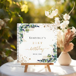 Guest book birthday eucalyptus greenery<br><div class="desc">A white background color. Decorated with eucalyptus greenery,  golden foliage and faux gold glitter dust.  Add a name,  age and a date.</div>