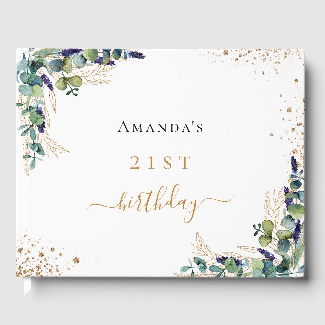 Guest book birthday eucalyptus greenery glitter (Front)