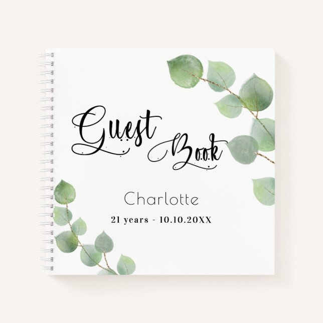 Guest book birthday eucalyptus greenery script (Front)